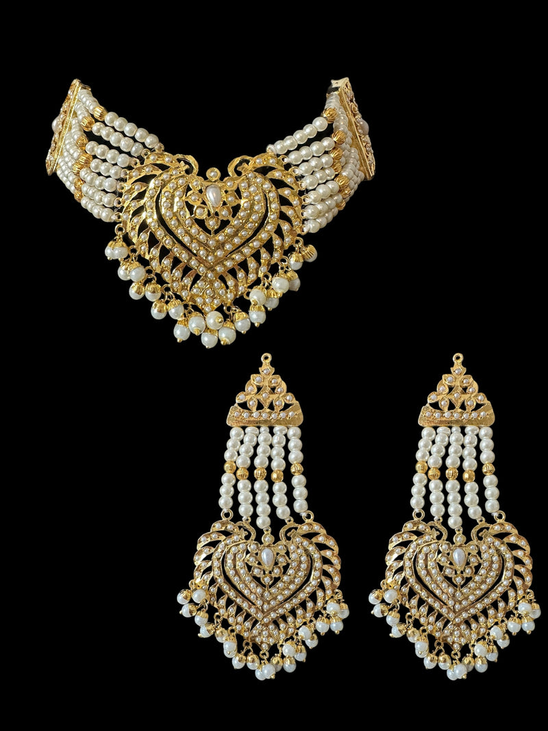 Insha pearl jadau bridal set in shell pearls ( READY  TO SHIP)