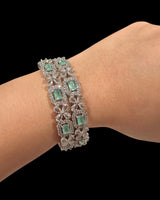 B818 Silver Plated Bangles in Clear and mint  Cubic Zirconia ( READY TO SHIP )