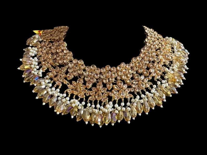 Kafiya bridal set in golden / champagne  stones and beads ( READY TO SHIP )