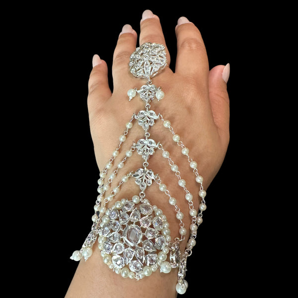 RONAK HAATHPHOOL — PEARLS  silver plated ( One pair ) ( READY TO SHIP )