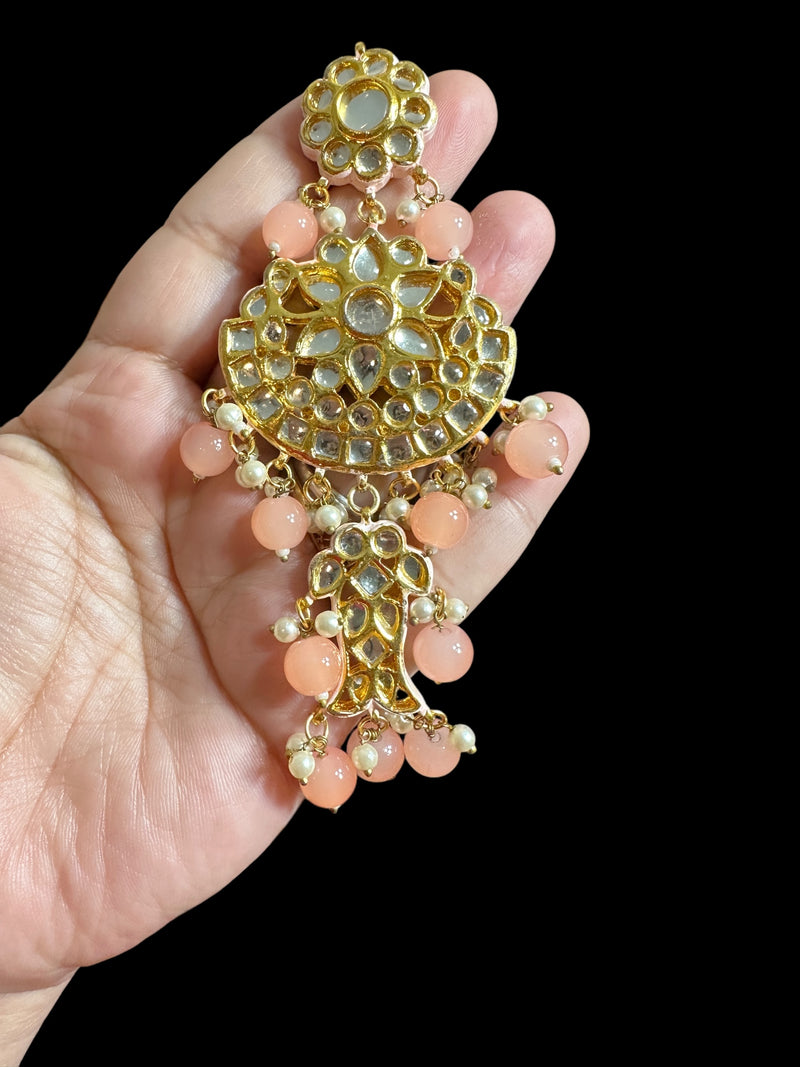 Farwah large  Kundan earrings  - peach   ( READY TO SHIP )