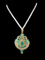 PS383 Gold plated emerald pendant set with fresh water pearls ( READY TO SHIP)