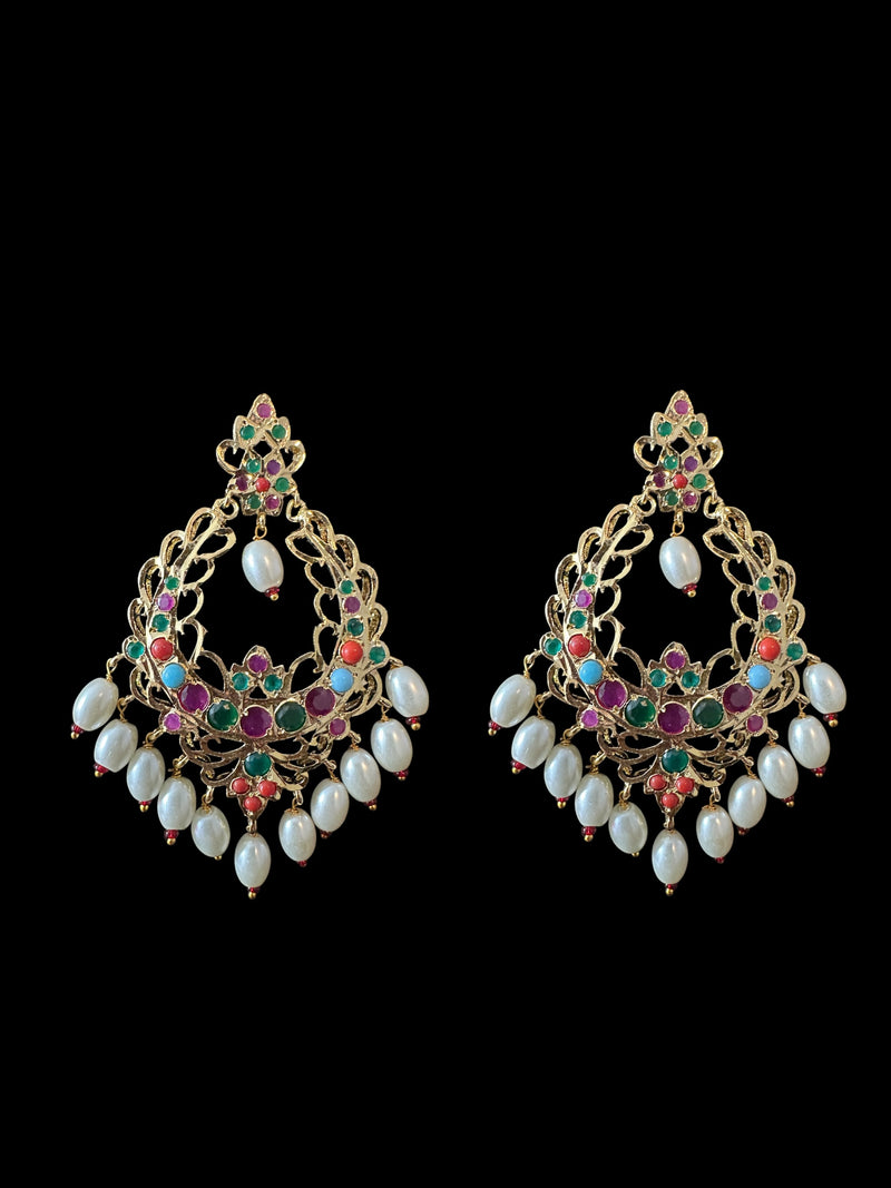 C533 Mushk choker with chandbali earrings in navratan ( READY TO SHIP )