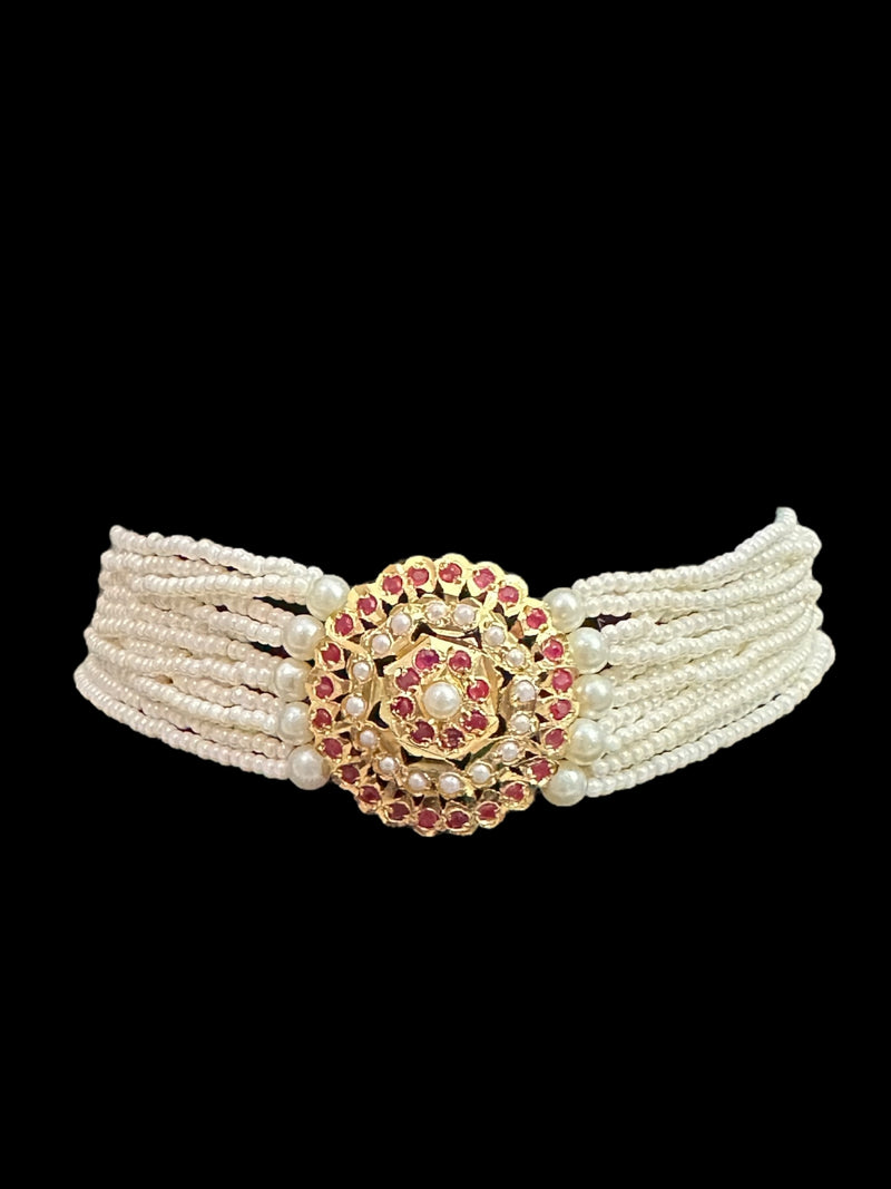 C513 Gold plated choker set  with jhumka - Ruby ( READY TO SHIP)