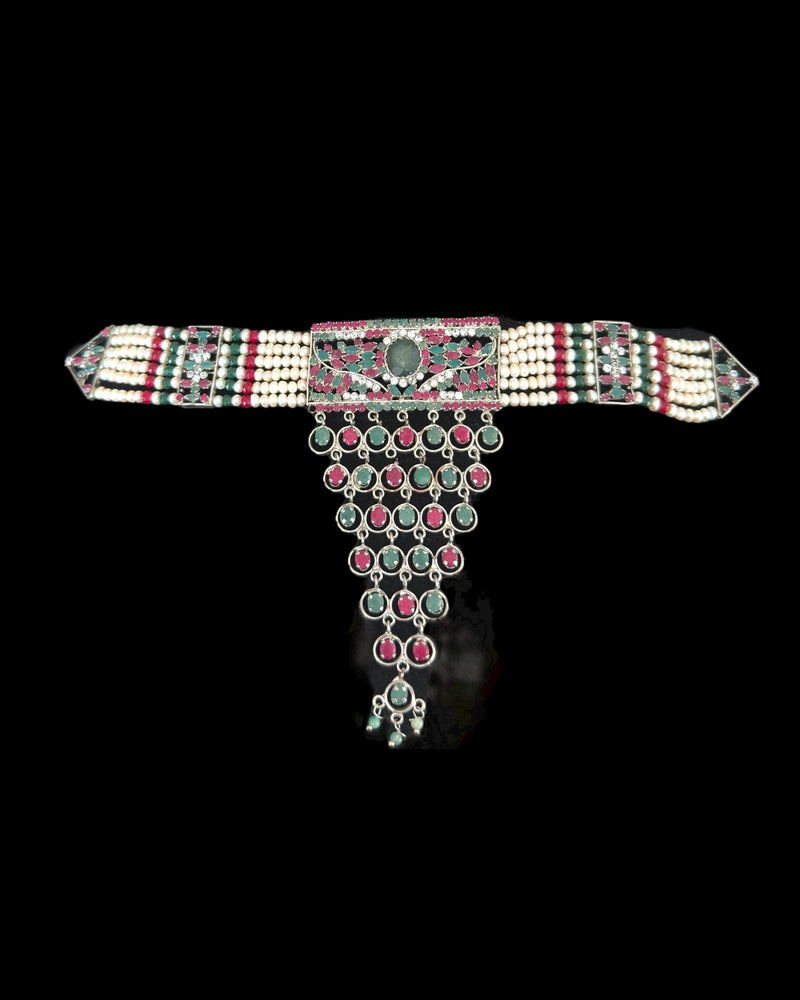 C578 Silver-Plated Ruby & Emerald Choker Set with Earrings ( READY TO SHIP )