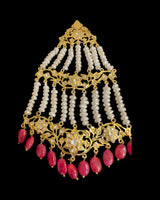 DJHR200 Traditional Hyderabadi Moissanite Polki Bridal Jhoomar with Ruby & Freshwater Pearls ( READY TO SHIP )