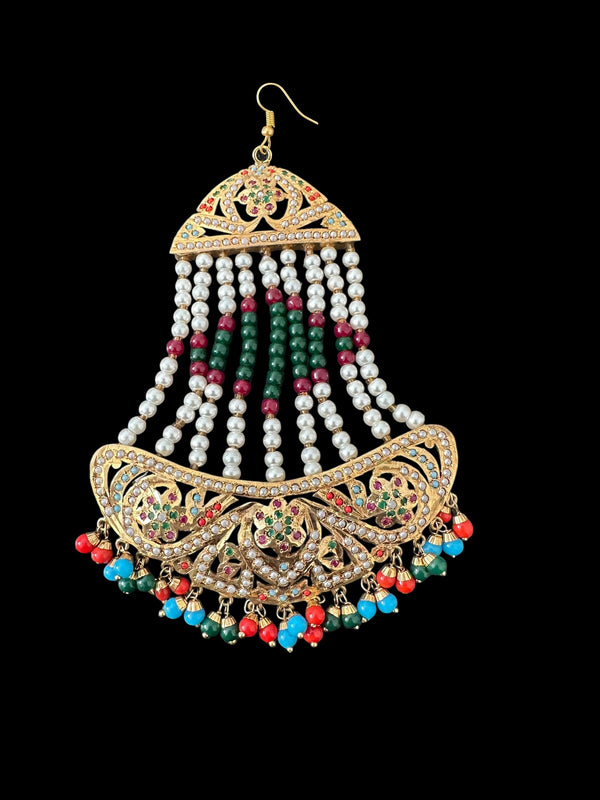 DJHR135 Hema jadau jhoomar in Navratan / multicolor  ( READY TO SHIP )