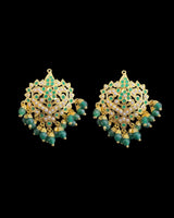 Mehwish jadau studs in emerald green  and pearls  ( READY TO SHIP )