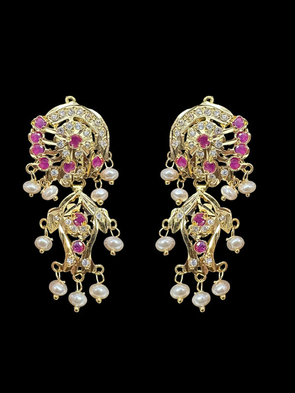 DER633 jadau earrings in fresh water pearls - ruby READY TO SHIP )