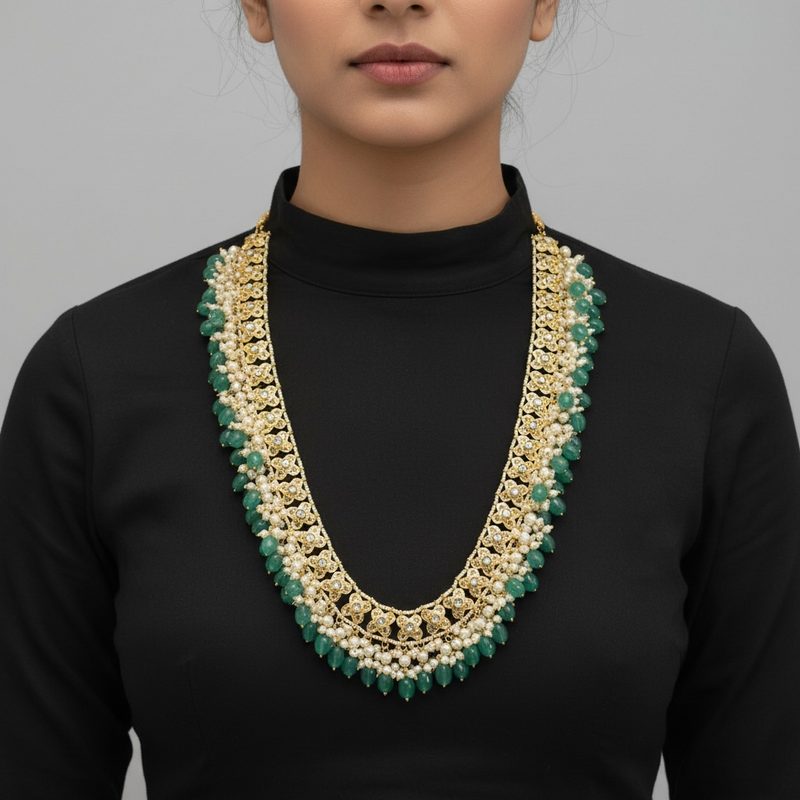 Mahira Pearl & Polki Long Mala – Elegant Haar Style Necklace ( READY TO SHIP )