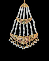 Gold-Plated Silver Jhoomar (Passa) – Ruby, Emerald & Freshwater Pearl ( READY TO SHIP )