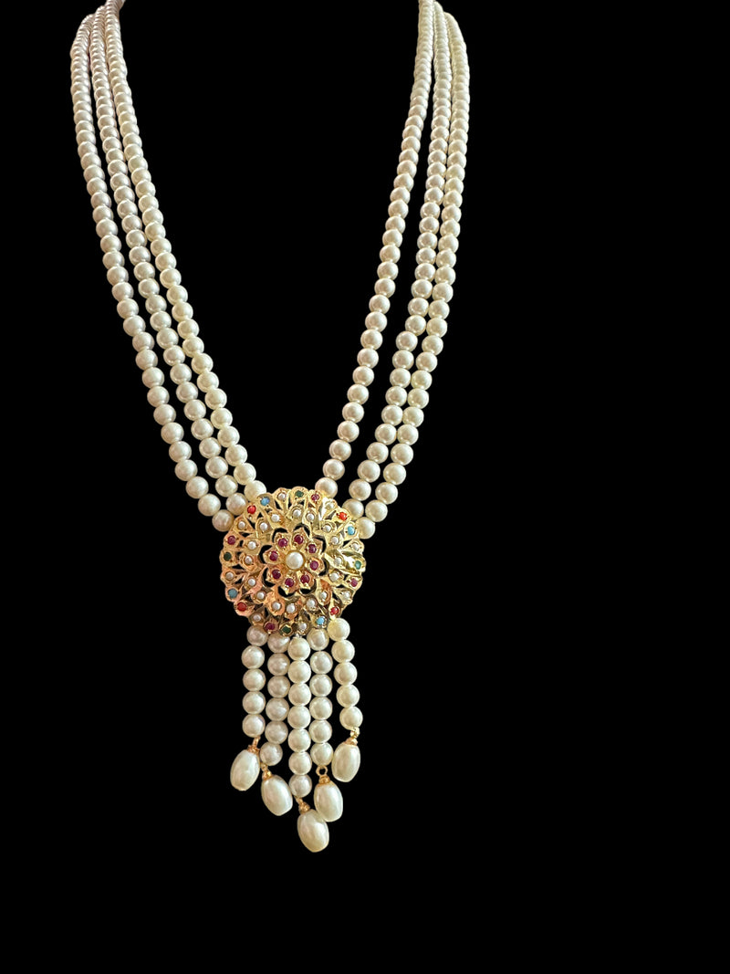 DLN74 SAVAIRA lariat style necklace set in Navratan ( READY TO SHIP )