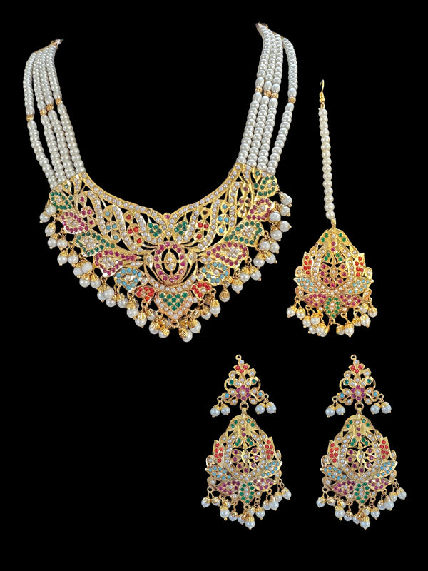 DNS46 Rana Navratan  necklace  earrings tika  (READY TO SHIP )