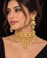 C604 Gold-Plated Bridal Layered Choker Set with Pearls & Earrings ( READY TO SHIP )