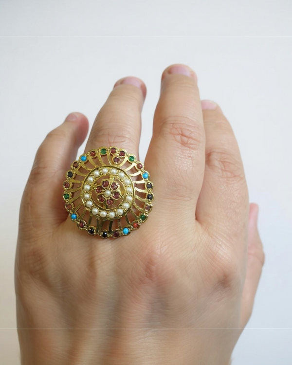 Navratan Gold-Plated Silver Ring – Vibrant Elegance in Every Stone ( READY TO SHIP )