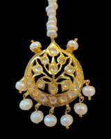 DJTK501 Traditional Hyderabadi Moissanite Polki Tika with Freshwater Pearls ( READY TO SHIP )
