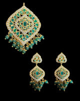 Jadau pendant earrings - Green   ( READY TO SHIP )