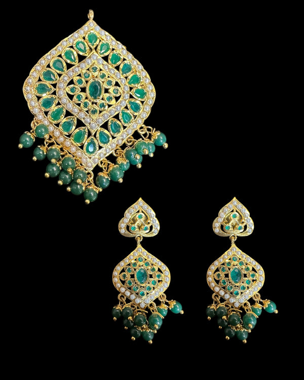 Jadau pendant earrings - Green   ( READY TO SHIP )