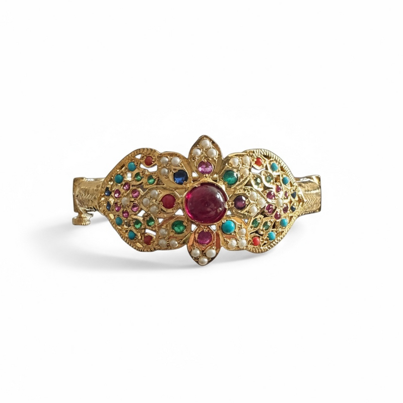 Navratan Gold-Plated Silver Bracelet with Freshwater Pearls ( READY TO SHIP )