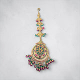 Gold-Plated Silver Ruby Emerald Maang Tikka ( READY TO SHIP )