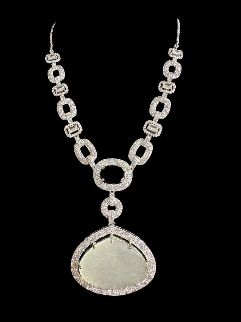 DNS97 CZ necklace set in grey - silver plated ( READY TO SHIP )