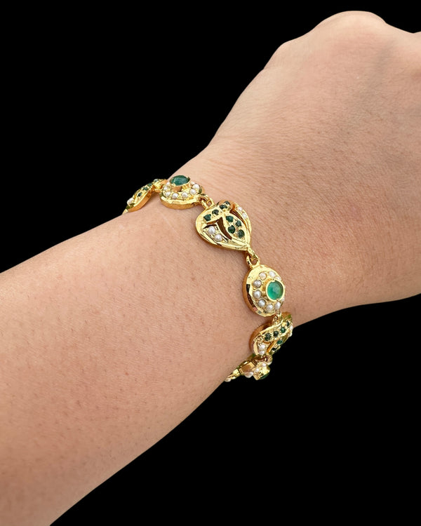 Emerald & Freshwater Pearl Gold-Plated Silver Bracelet ( READY TO SHIP )