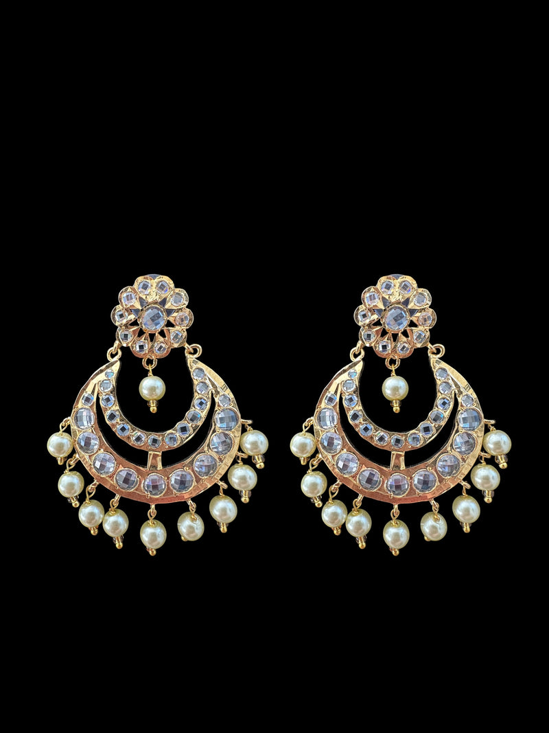 DER642 Gold plated hyderabadi chandbali - Golden pearls ( READY TO SHIP )