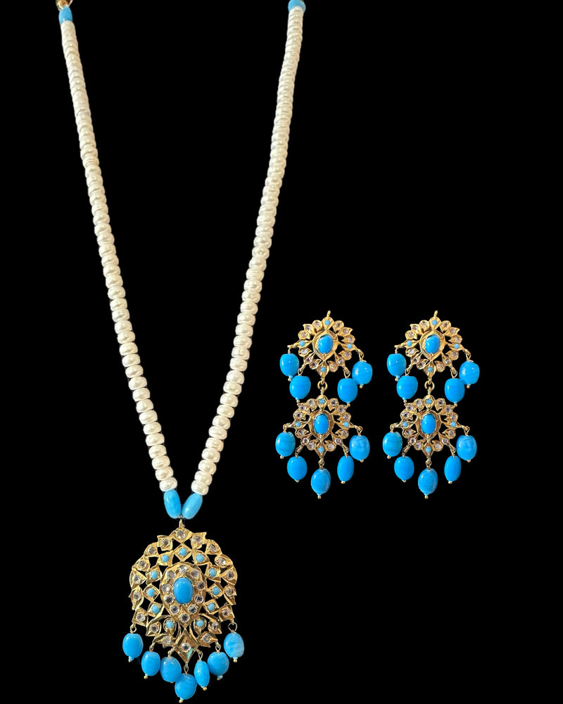 PS527 Neelam freshwater pearl   pendant set  - turquoise ( READY TO SHIP )