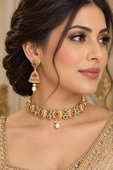 Multicolor Gold-Plated Silver Choker & Jhumka Earrings ( READY TO SHIP )