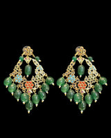 PS567 Navratan pendant set with green beads ( READY TO SHIP )