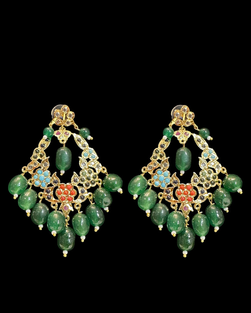PS567 Navratan pendant set with green beads ( READY TO SHIP )