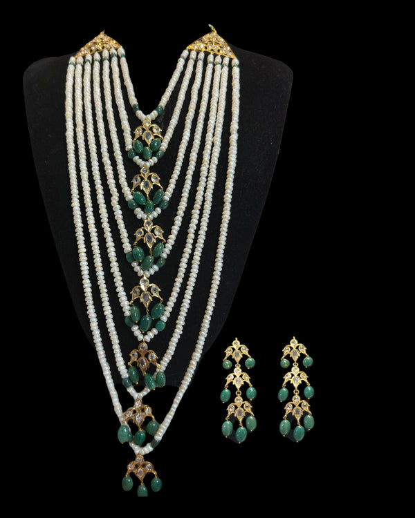 Hyderabadi Satlada in fresh water pearls and  Emeralds – Ready to Ship