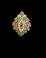 Ruby, Emerald & Freshwater Pearl Gold-Plated Silver Adjustable Ring ( READY TO SHIP )