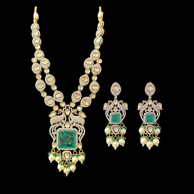 DNS84 Victorian inspired necklace with earrings in green ( READY TO SHIP)