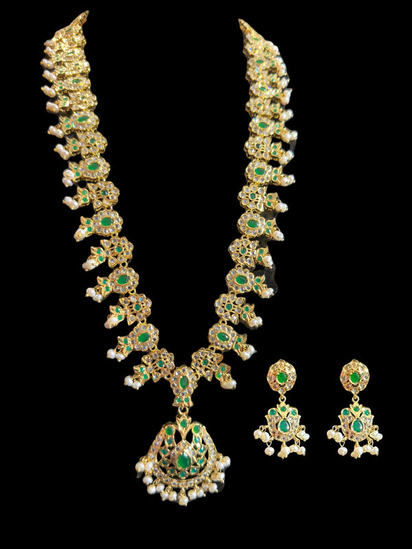 DLN73 Mallika hyderabadi Rani haar in green with fresh water pearls ( READY TO SHIP )