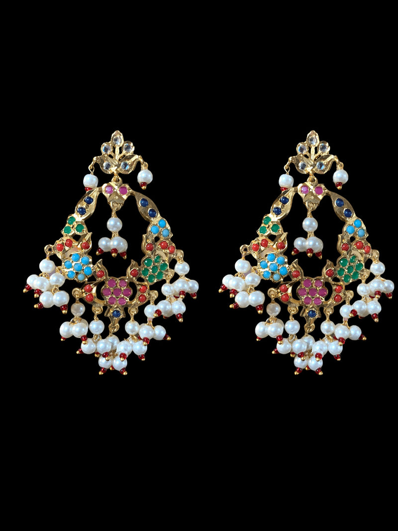 DER600 Madhuri earrings in navratan ( READY TO SHIP )