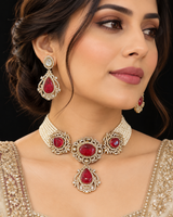 C602 Victorian choker set in ruby  ( READY TO SHIP )