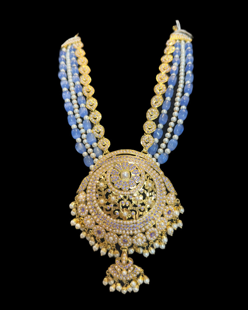 DLN135 Gold-Plated Jadau Rani Haar with Earrings – Medium Length - Purple ( READY TO SHIP )