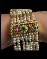 B66 Saira jadau bracelet in ruby emerald with pearls    ( READY TO SHIP )
