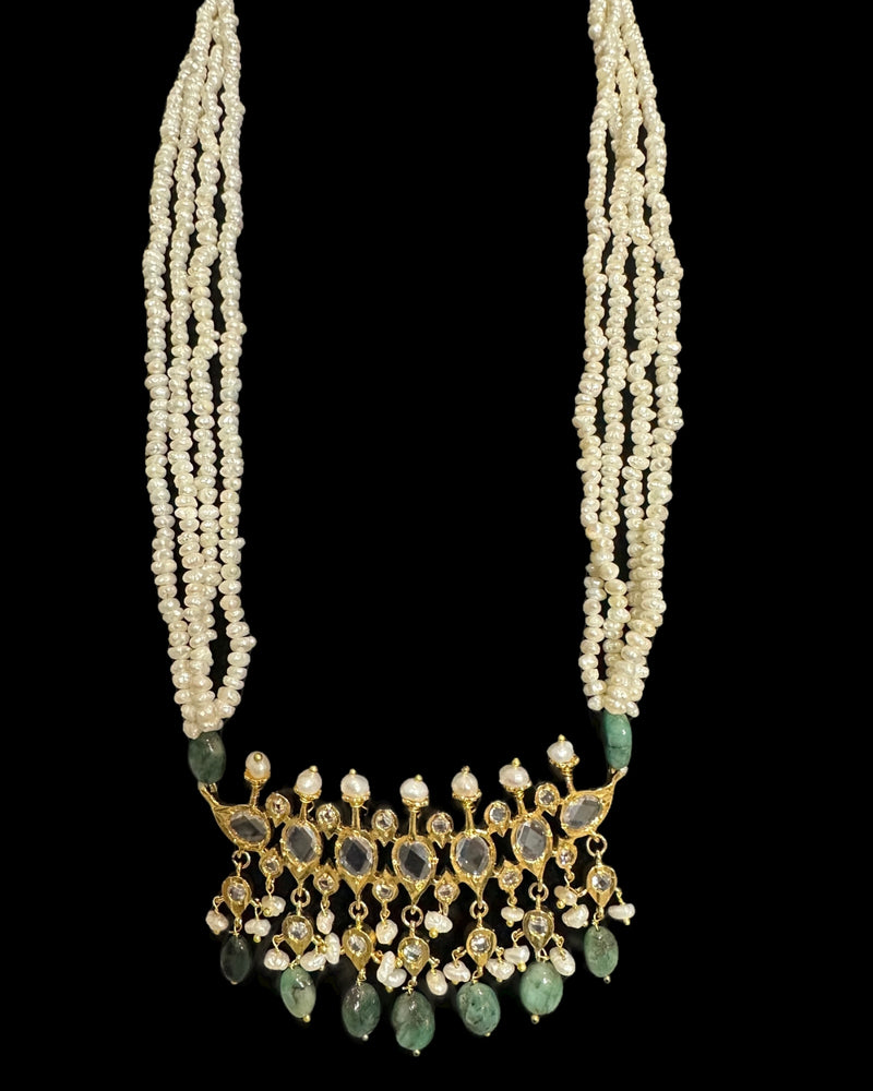 PS543 Hyderabadi tirmani in fresh water pearls and emerald beads ( READY TO SHIP )