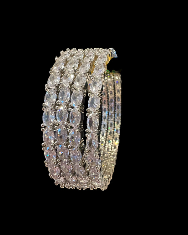 B813 Silver-Plated Cubic Zirconia Bangles (Set of 4) ( READY TO SHIP )