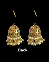 DER774 Gold plated ruby emerald combination jhumka ( READY TO SHIP )