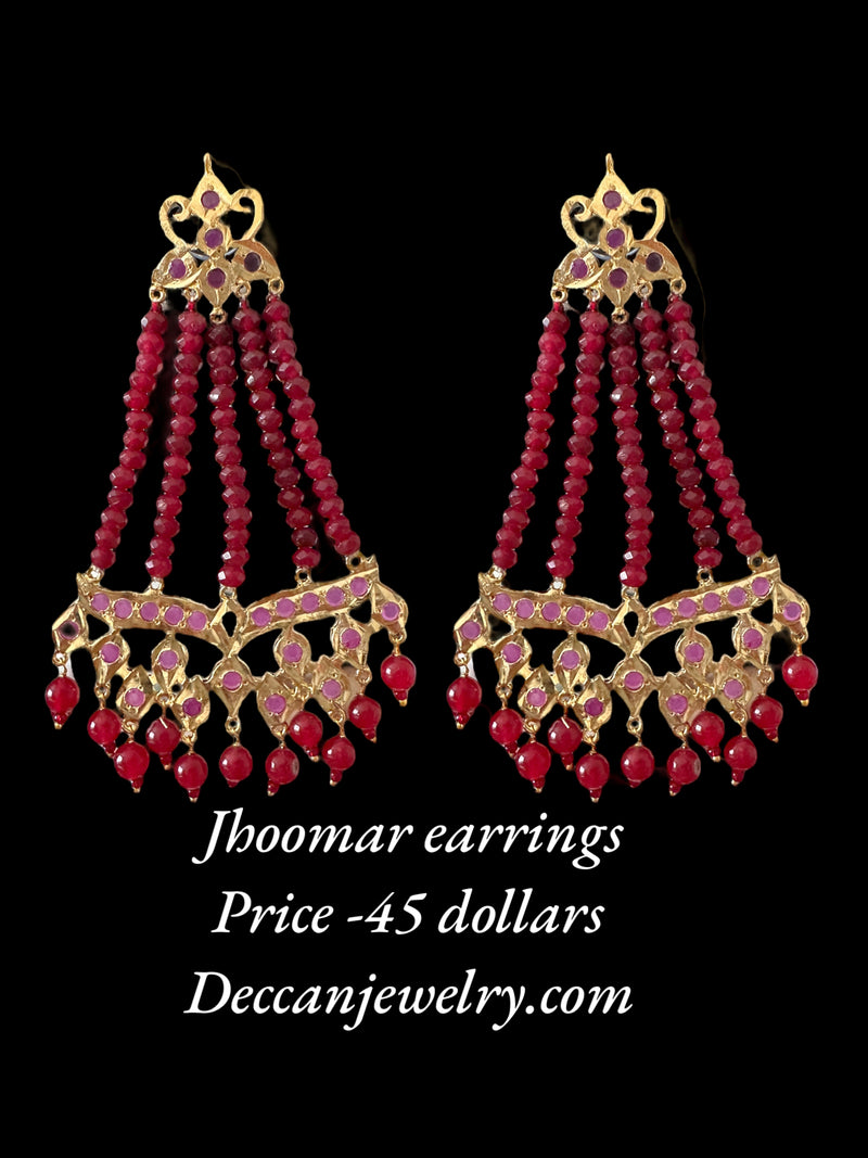 DER590 Amrita jhoomar earrings in ruby beads  ( READY TO SHIP )