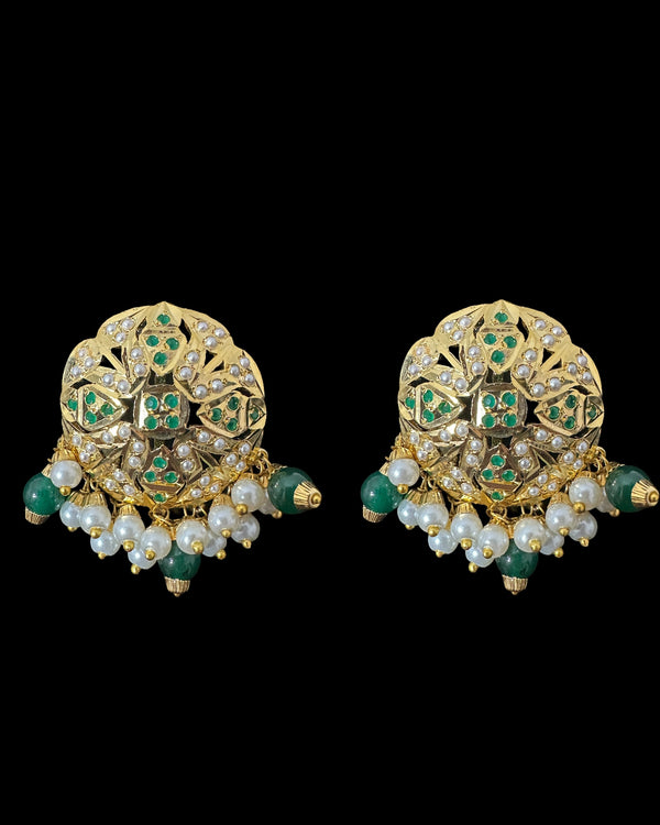 DNS194  Alea punjabi Jadau necklace  set - Emerald / Green   (READY TO SHIP)