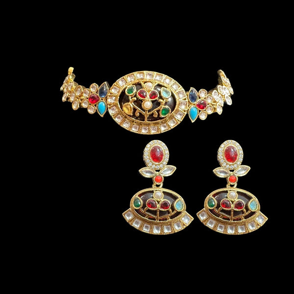 C335 kundan choker set - Navratan ( READY TO SHIP )