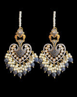 ERS82 Gold-Plated Meenakari Chandbali Earrings with Pearl Ear Support - BLUE ( READY TO SHIP)