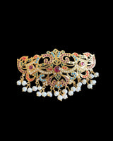 Navratan Gold-Plated 92.5 Silver Passa Hair Clip with Freshwater Pearls ( READY TO SHIP )