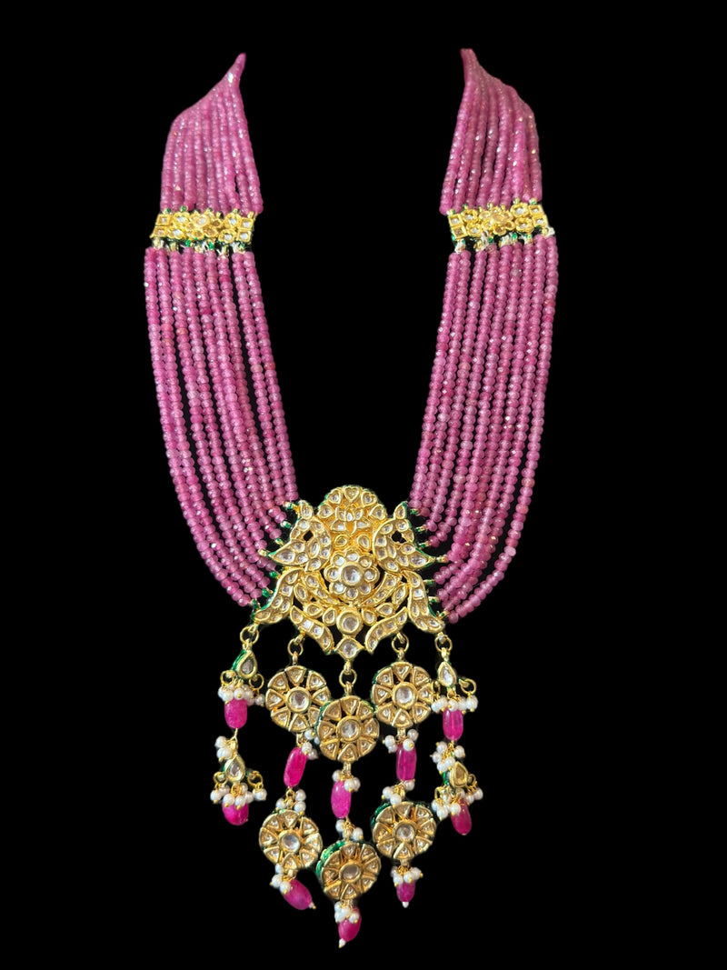 DLN104 Shahreen kundan rani haar in pink beads   ( READY TO SHIP)