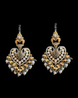 ERS82 Gold-Plated Meenakari Chandbali Earrings with Pearl Ear Support - BLACK ( READY TO SHIP)