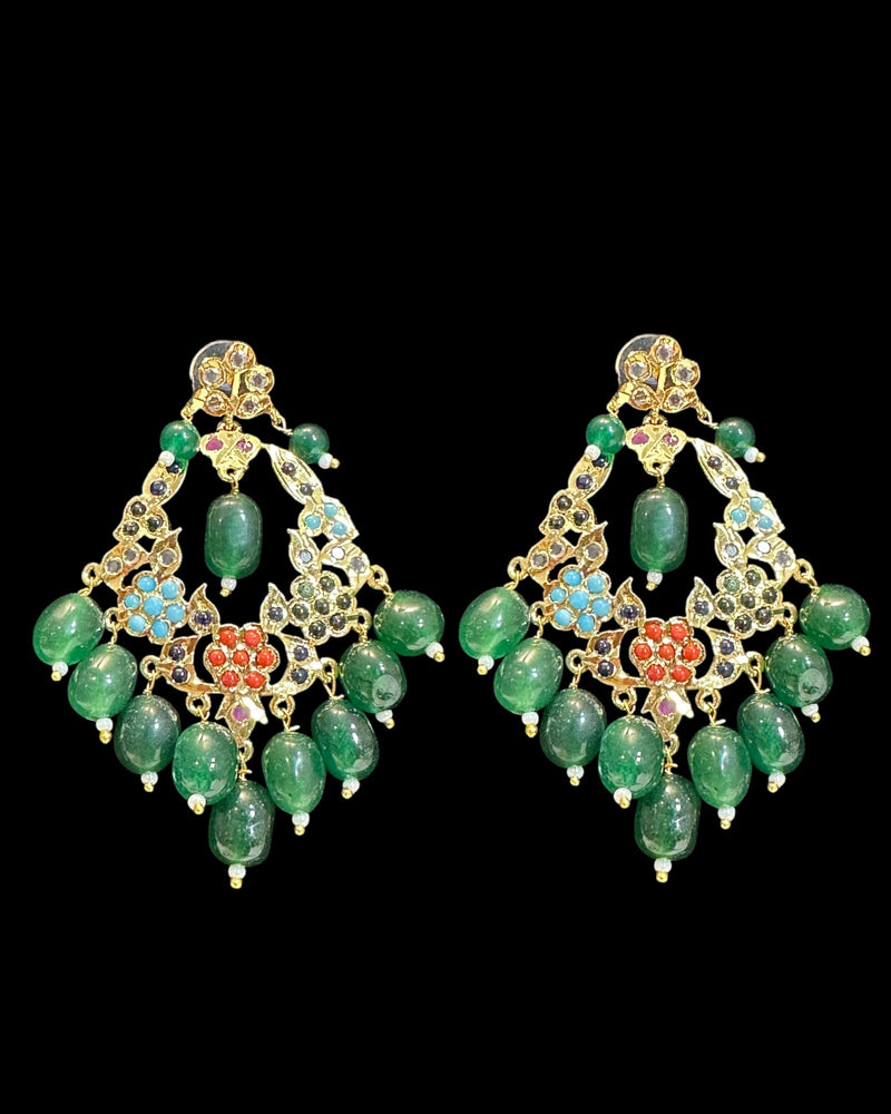 PS567 Navratan pendant set with green beads ( READY TO SHIP )